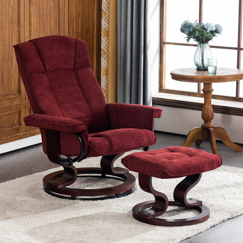 Averyann Swivel Recliner with Ottoman Manual Recliner Chairs with Wood Base Chenille Fabric Canora Grey Upholstery Color Red Chenille